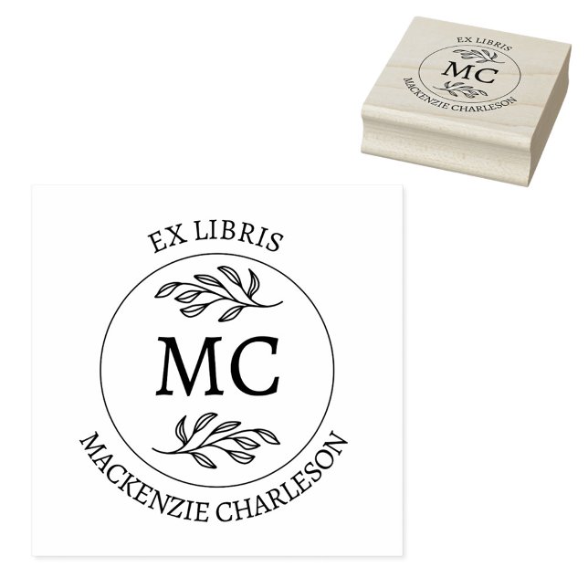 Personalisiertes Ex Libris Monogrammbuch Gummistempel (Botanical Leaf classical monogram initial personalized Ex Libris from the library of rubber stamp)