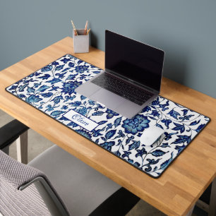 Personalisiertes exotisches Chic Blau & Weiß Flora Schreibtischunterlage