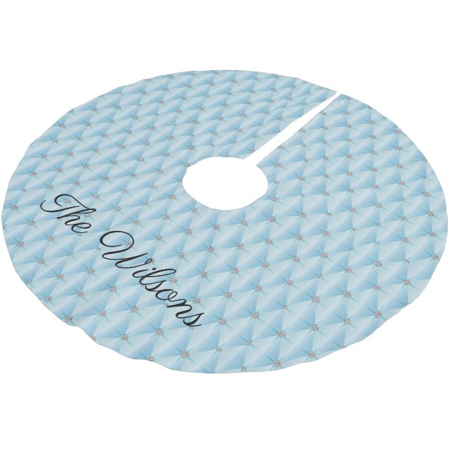 Personalisiertes Extravagantes Blau Polyester Weihnachtsbaumdecke (Schrägansicht)