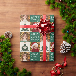 Personalisiertes Familien-2-Foto-Weihnachten Geschenkpapier