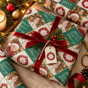Personalisiertes Familien-2-Foto-Weihnachten Geschenkpapier