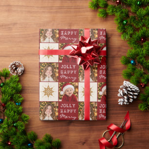 Personalisiertes Familien-2-Foto-Weihnachten Geschenkpapier