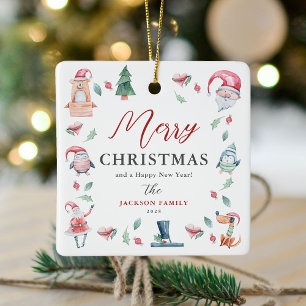 Personalisiertes Familien-Cute Weihnachten Keramikornament