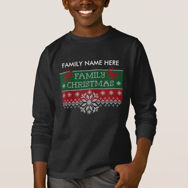 Personalisiertes Familien-Weihnachtshässliche T-Shirt (Vorderseite)