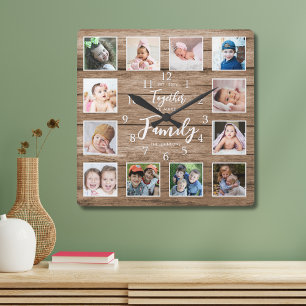 Personalisiertes Familienangebot 12 Foto Collage W Quadratische Wanduhr