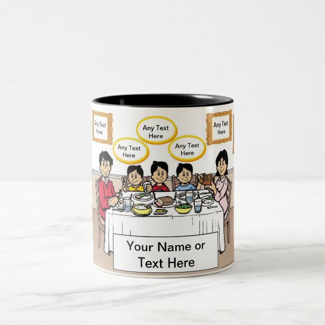 Personalisiertes Familienessen, 3 Jungs Cartoon Zw Zweifarbige Tasse (Mittel)