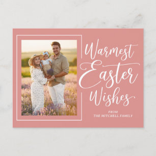 Personalisiertes Familienfoto auf korallenrotem Os Postkarte