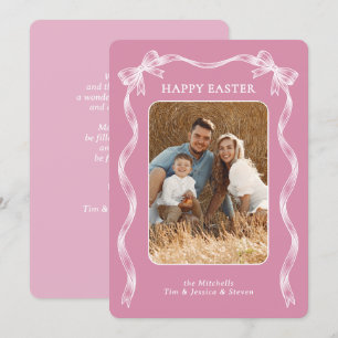 Personalisiertes Familienfoto auf mauve-pinkem Ost Feiertagskarte