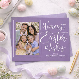 Personalisiertes Familienfoto auf violettem Ostern Postkarte