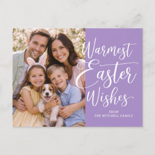 Personalisiertes Familienfoto Frohe Ostern Lila Postkarte