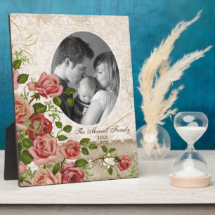 Personalisiertes Familienfoto-Gitter-Rosen-Vintage Fotoplatte