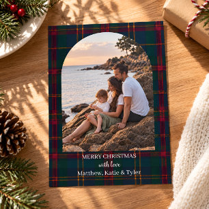 Personalisiertes Familienfoto im Tartan-Karo-Muste Feiertagskarte
