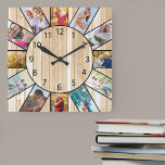 Personalisiertes Familienfoto Kiefernholz<br><div class="desc">Personalisierte Vierecktaktuhr mit eigenen Fotos. Die Fotovorlage ist für Sie bereit, 12 Ihrer Bilder im Uhrzeigersinn von oben hinzuzufügen. Das Set ist für Sie bereit. Dieses helle Kiefernholzdesign mit schwarzen Zahlen wird mit traditioneller und ländlicher Dekoration großartig aussehen. Für dieses Design sind quadratische Instagram- oder Portrait-Fotos am einfachsten zu bedienen....</div>