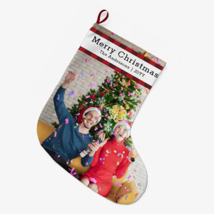 Personalisiertes Familienfoto & Name Elegant Großer Weihnachtsstrumpf
