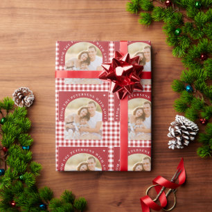 Personalisiertes Familienfoto rotes Weihnachten Geschenkpapier