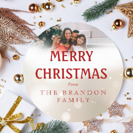Personalisiertes Familienfoto-Weihnachten-Holly-We Runder Aufkleber