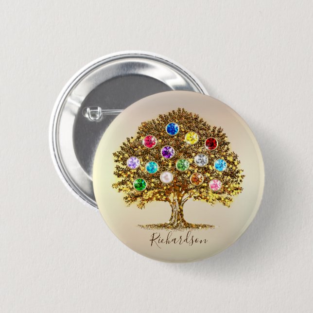 Personalisiertes Familiengeschenk mit Geburtsstein Button (Vorne & Hinten)