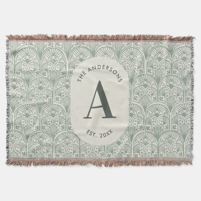 Personalisiertes Familienname-Monogramm Sagegrün D Decke (Vorderseite)
