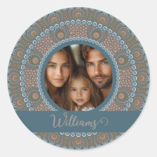Personalisiertes Familienportrait Aquamarin und Go Runder Aufkleber