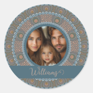 Personalisiertes Familienportrait Aquamarin und Go Runder Aufkleber