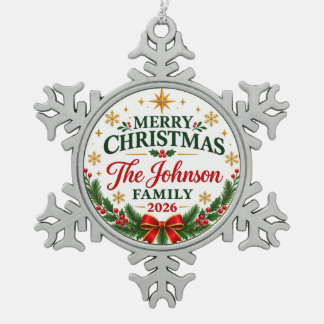 Personalisiertes Familienweihnachten 2026 | Schneeflocken Zinn-Ornament