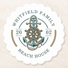 Personalisiertes Family Beach House Nautic Untersetzer
