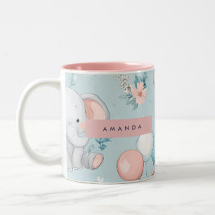Personalisiertes Fantasie-Baby-Elefanten-Muster Zweifarbige Tasse
