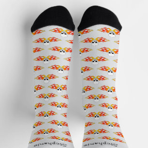 Personalisiertes Fantasy-Art-Totenkopf-und-Flammen Socken
