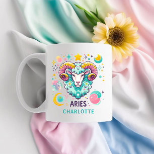 Personalisiertes farbenfrohes Aries-Sternzeichen A Kaffeetasse