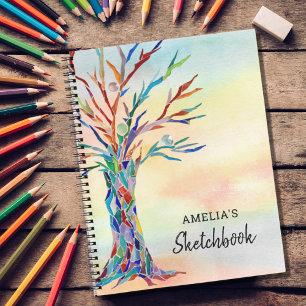 Personalisiertes farbenfrohes Baumskizzenbuch Notizbuch