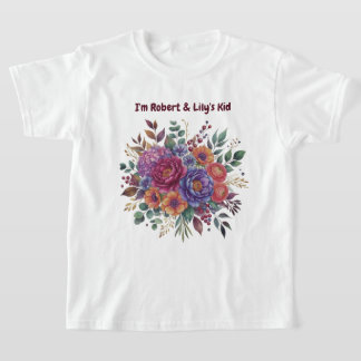 Personalisiertes farbenfrohes Blumen-Kinder-T-Shir T-Shirt