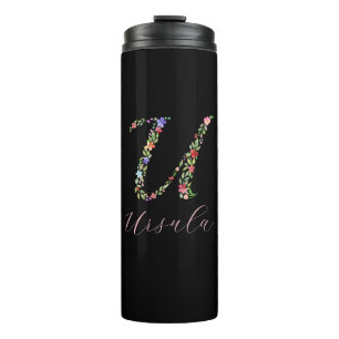 Personalisiertes Farbflorenmonogramm Buchstabe U Thermosbecher