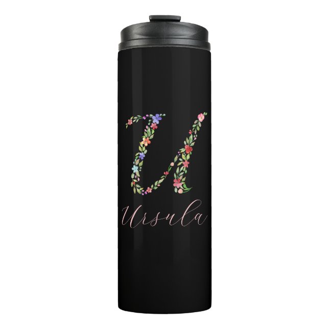 Personalisiertes Farbflorenmonogramm Buchstabe U Thermosbecher (Vorderseite)