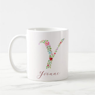Personalisiertes Farbflorenmonogramm Letter Y Kaffeetasse