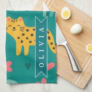 Personalisiertes Farbige Spaß Leopard Dschungel Na Geschirrtuch