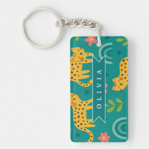 Personalisiertes Farbige Spaß Leopard Dschungel Na Schlüsselanhänger