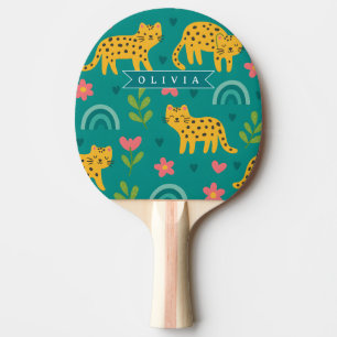 Personalisiertes Farbige Spaß Leopard Dschungel Na Tischtennis Schläger