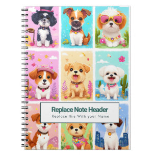 Personalisiertes Farbige Süße Hunde Notizbuch Notizblock