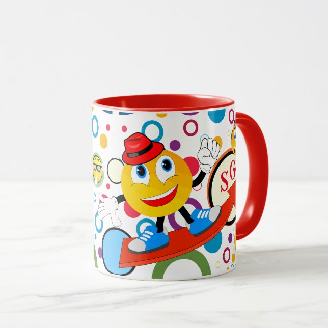 Personalisiertes farbiges Comic Emoji Design Tasse (VorderseiteRechts)