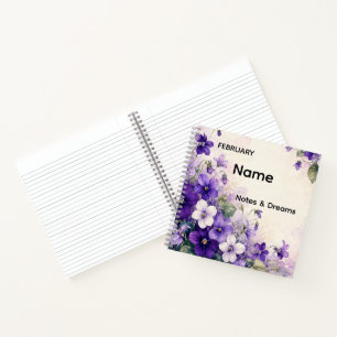 Personalisiertes Februar-Geburtsblumen-Veilchen-Ta Notizbuch