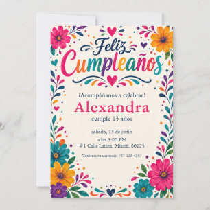 Personalisiertes Feliz Cumpleaños Spanisch Floral Einladung