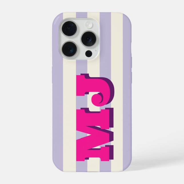 Personalisiertes fettes Monogramm, Lavendelstreife iPhone Hülle (Rückseite)