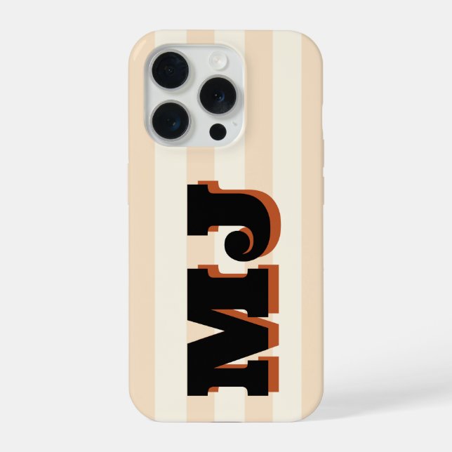 Personalisiertes fettes Monogramm, neutrale Streif iPhone Hülle (Rückseite)