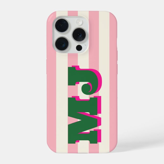 Personalisiertes fettes Monogramm, rosa Streifen iPhone Hülle (Rückseite)