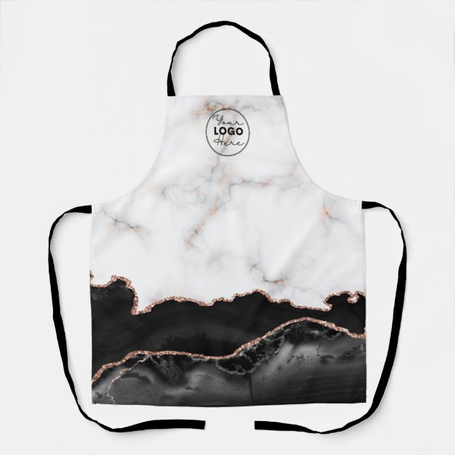 Personalisiertes Firmenlogo aus schwarzem Marmor Schürze (Vorderseite)