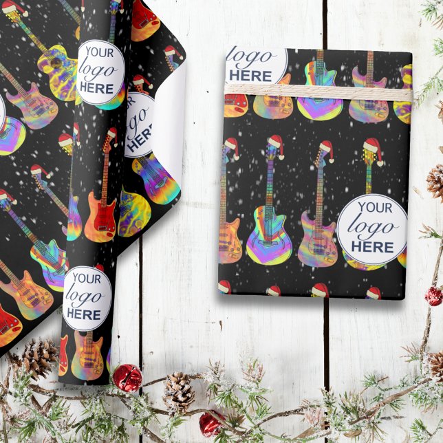 Personalisiertes Firmenlogo Weihnachten Geschenkpapier (Personalized music business logo guitar Christmas wrapping paper Colorful electric guitar pattern)