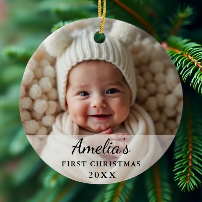 Personalisiertes First Christmas Baby Foto Keramik Ornament (Von Creator hochgeladen)