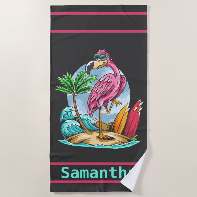 Personalisiertes Flamingo Beach Handtuch (Vorderseite)
