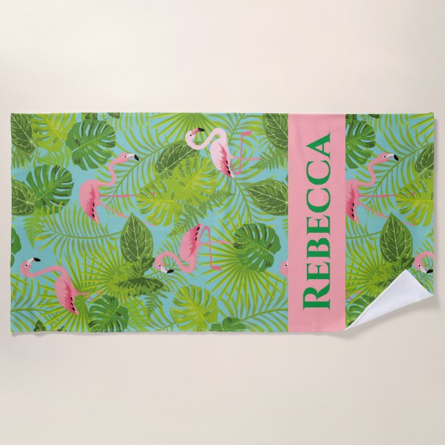 Personalisiertes Flamingo Beach Handtuch (Vorderseite)