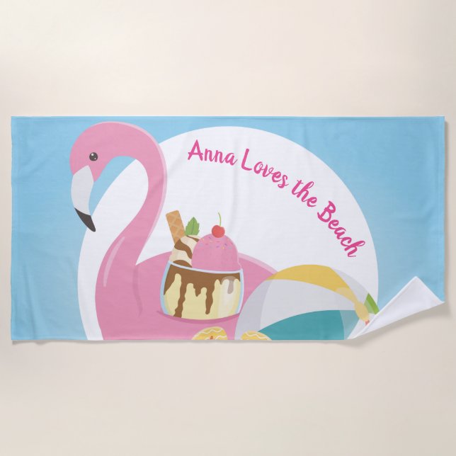 Personalisiertes Flamingo Beach Handtuch (Vorderseite)